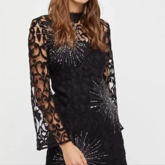 FREE PEOPLE The North Star Dress - Black Lace, Chrystal And Sequin Stars - Picture 2 of 8